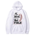 White fleece hoodie with My Heart Is On That Field football print and drawstring hood - White (My Heart Is On That Field)