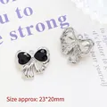 Detailed silver bow pendant with black heart stones and 23x20mm dimensions - 11# Large Bow Black Heart Rhinestone