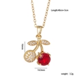 Golden cherry necklace with red gemstone and white zircon including size measurements - Cherry Gold (Purple & Red Zircon)