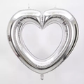 Macro detail of silver hollow heart-shaped foil balloon showing metallic texture and finish - 40 Inch / Silver