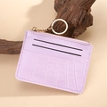 Light purple faux crocodile card holder with gold zipper and integrated keychain - Light Purple
