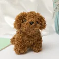 Fluffy brown poodle plush toy dog with soft curly fur on a clean white fabric background - 11cm / Brown
