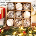 Set di 9 palline di Natale da 8cm con pizzo e juta in confezione regalo decorativa - Stile Naturale Misto con Maglia di Canapa (5634299601598)