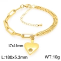 Bracciale a cuore in acciaio inossidabile placcato oro 18k con catena a graffetta e moschettone - Bracciale d'oro (KB202929-Z)