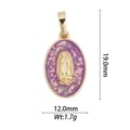 18k gold plated oval pendant with purple glitter and Virgin Mary relief, 19x12mm size - DZ-956/Oval Purple Glitter Virgin Mary