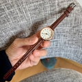 Classic small dial watch with brown leather strap and rose gold case for women - Coffee With White Dial