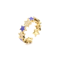 Détail de bague dorée ajustable avec étoiles en émail violet et zircons blancs sertis - Bleu