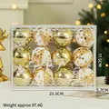 Christmas ball ornament set with 12 gold and white glitter baubles in a clear gift box - Gold