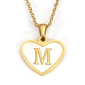 Golden heart pendant necklace with white shell inlay and letter M on a thin O-chain - Letter M - Gold Heart Mother of Pearl