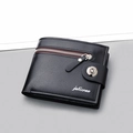 Short black men's wallet in lychee grain leather with zipper pocket and snap closure - Black