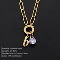 Exquisite 14K gold plated stainless steel necklace with lowercase letter b and purple CZ pendant - Lowercase b / Gold