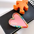 Pink heart hair clip with colorful woven border and golden Cute text decoration - Heart-LOVE Pink