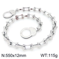 Silver titanium steel hip hop chain with unique handcuff clasps and curved link design - 55cm Silver Necklace (KN296734-Z)
