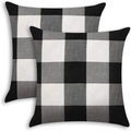 Set of 2 black and white buffalo plaid cotton linen square throw pillow covers - 45*45cm (Pillow Not Included) / Black