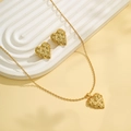 Golden heart-shaped jewelry set with unique crumpled texture and geometric leaf pattern - Wrinkled Textured Heart Style (E5247-2)