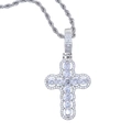 Iced out silver cross pendant necklace with clear zircons and twisted rope chain - 60CM / Silver