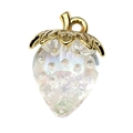 Bunter Erdbeere Anhänger mit Glanzeffekt und goldfarbenem Blatt für DIY-Schmuck - Klarweiß