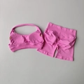 Women's pink halter yoga set with high-waist scrunch shorts and sports bra - S / Top And Bottom / Rose Pink