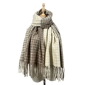 Écharpe à carreaux style cachemire en beige et marron avec détails de franges - 4# (Carreaux Beige et Marron)