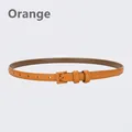 Women's slim orange leather belt with matching pin buckle and neat stitching - Orange