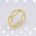 Adjustable gold open ring featuring hollow oval chain links and twisted rope texture - b16 Anchor Chain Ring / Gold