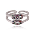 Détail de la bague double argentée avec zircons multicolores en motif de vagues - Style 2 Argent