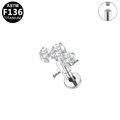 Σκουλαρίκι labret από τιτάνιο ASTM F136 με τρία λευκά ζιργκόν και εσωτερικό σπείρωμα - Ασημένιο Στυλ Τριών Πετρών (G23LAI165-S1206)
