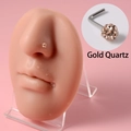 L-shaped gold quartz nose stud with sparkling paved crystal sphere for nose piercing - 0.8x7x3mm / L-Shape Champagne (Gold Quartz)