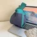 Cute green and dark gray knit wrist bag with Japanese knot design on a laptop - Dark Green Square