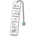 Marque-page en argent inox avec pendentif cristal bleu et message pour enseignant - Cristal Bleu