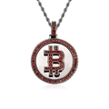 Colgante Bitcoin plateado con circonitas rojas y cadena de cuerda negra para hombre - Rojo y Negro (Con cadena de cordón de 24 pulgadas)
