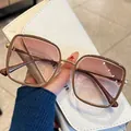 Square beige frame sunglasses with tea gradient lenses and metal temple detail - Tea Frame Gradient Tea