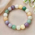 Bow zircon beaded glass bracelet with purple and green magnolia jade-style beads - Purple+Beige