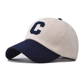 Cappellino da baseball in cotone bianco e blu con ricamo 3D lettera C vista laterale - Regolabile / Bianco Sporco/Blu Navy