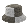 Dettaglio del cappello a secchiello in lana d'agnello a scacchi grigio e marrone - M (56-58cm) / Grigio