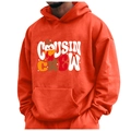 Orange fleece hoodie with Cousin Crew turkey graphic and drawstring hood for kids - S / Tops / Orange