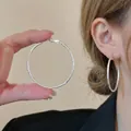 Polished silver hoop earrings for women with brushed metal texture and minimalist style - Brushed Texture Hoop Style (20#) / 5cm / Silver