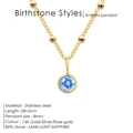 Luxe roestvrijstalen geboortesteen ketting met 8mm lichtblauwe saffier hanger - Maart Lichtblauw (Lichtblauwe Strass) / Goud