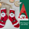 Chaussettes de Noël en molleton corail rouge avec motif Père Noël et boîte cadeau - Taille Unique (EU 35-39) / Père Noël