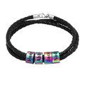 Bracelet tressé en cuir noir avec quatre perles personnalisées arc-en-ciel - 1 Perle Arc-en-ciel / Perle Arc-en-ciel et Corde Noire