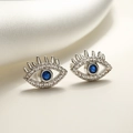 Mini gold-plated copper evil eye stud earrings with blue zircon and cubic zirconia - Silver