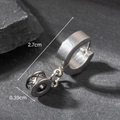 Macro shot of silver stainless steel earring showing engraved patterns and dimensions - Scroll Pattern Cylinder Style (S161)