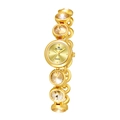 Fashionable champagne gold women's bracelet watch with round crystals on white background - Gold Champagne Stone