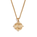 Collana zodiaco dorata con ciondolo rotondo in rilievo e accenti di zirconi bianchi - Catena a Maglie Tonda Tarocchi con Zircone / Oro - Mani