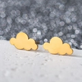 Macro view of gold minimalist cloud-shaped stud earrings in polished 18K gold plating - Cloud / Gold