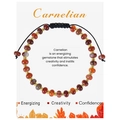 Detail of bohemian carnelian beaded bracelet with gold accents and adjustable black cord - Carnelian Agate Bracelet