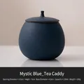 Navy blue ceramic tea canister with matte finish and airtight lid, 250ml capacity - Mystic Blue
