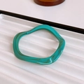 Detailed view of vintage gold-plated open cuff with marbled turquoise mother of pearl inlay - Cyan Marble Pattern Wavy Line Style (#5 Bracelet - Cyan - Wavy Line)