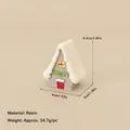 Miniature resin Christmas house figurine with grey brick walls and red door decoration - No.33 - Resin Snow-covered Small House