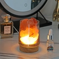 Crystal salt stone lamp with pink salt rocks in glass jar on wooden base with warm light - Orange Crystal + 10ml Oil
